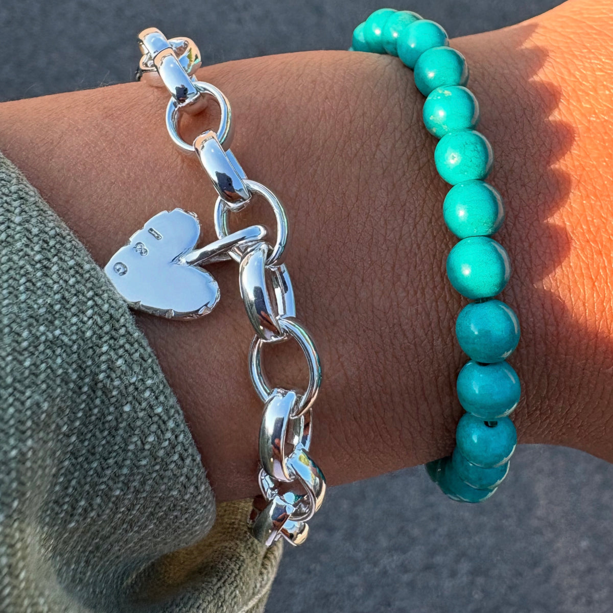 Heavy Sterling Silver Charm Bracelet