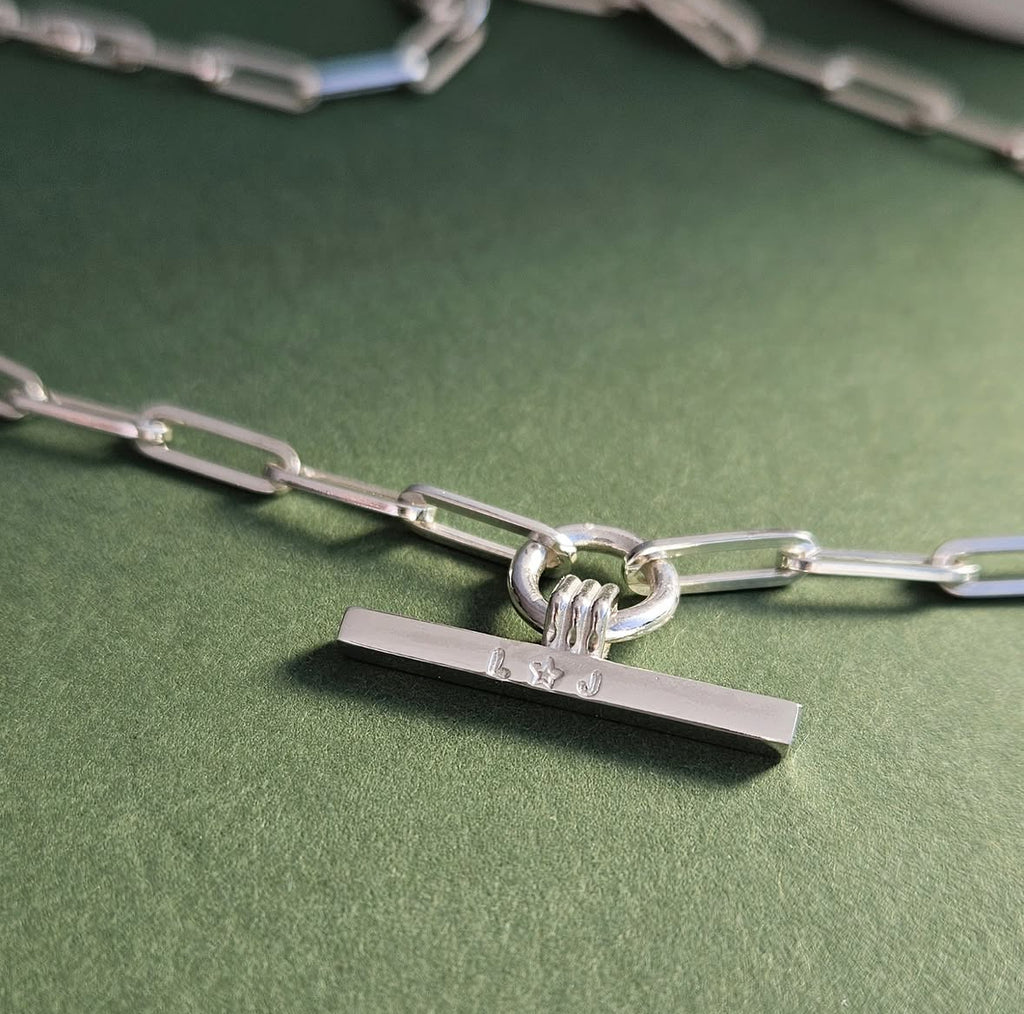 Sterling Silver Paperclip Necklace with Tbar